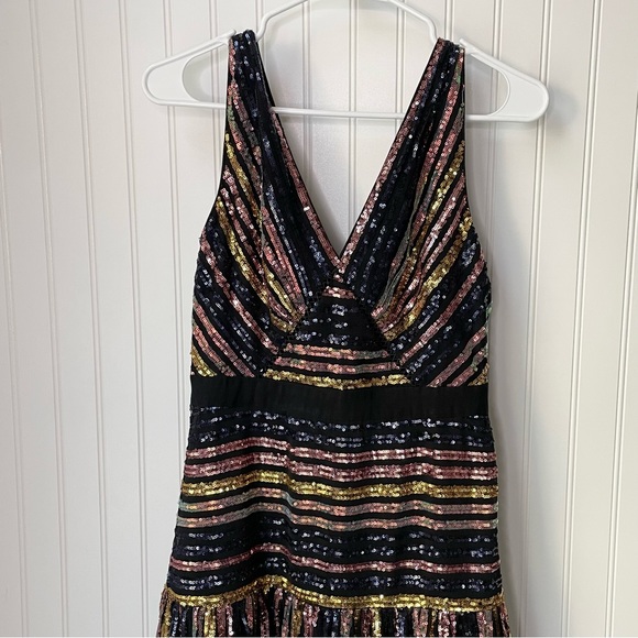 New Self-Portrait Tiered Striped Sequin Midi Dress Multi Color Size 8 - Picture 3 of 9